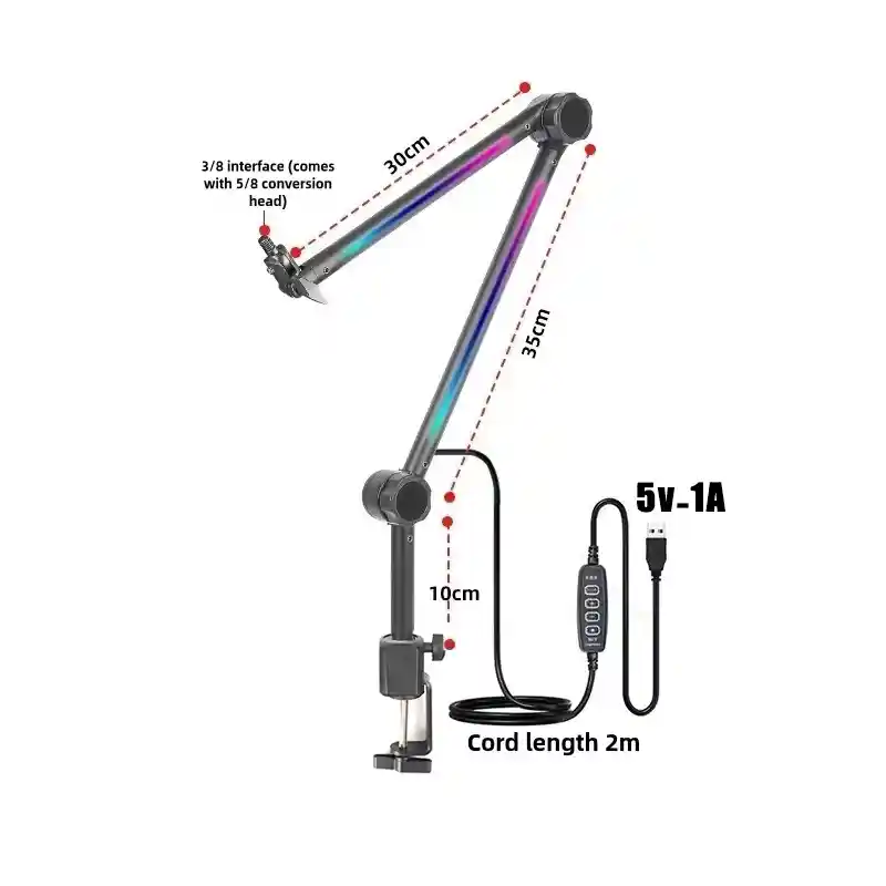 ابعاد و اندازه های پایه بازویی میکروفون مدل YZ-38 RGB اندازه هر بازو